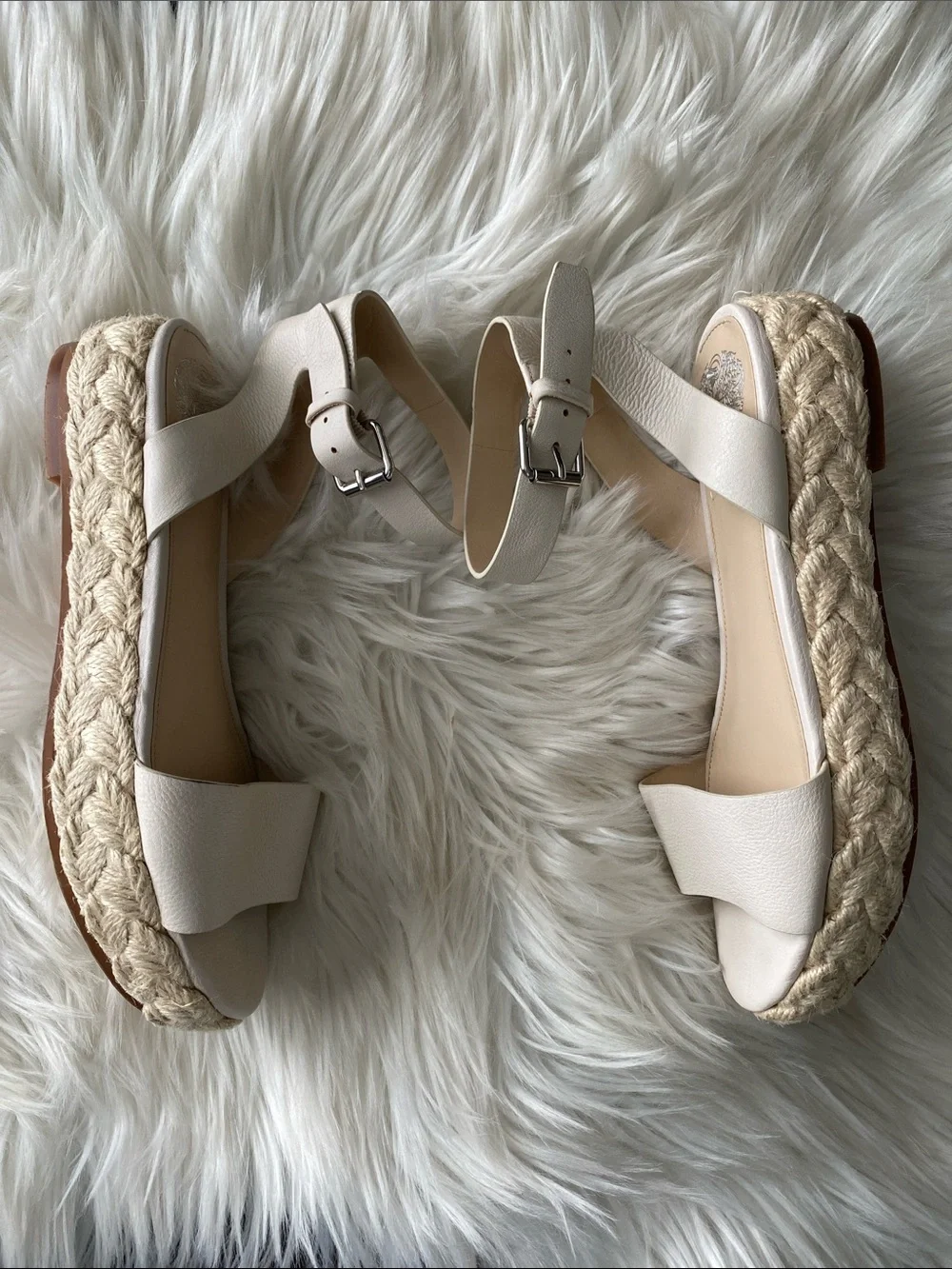 NWOT Vince camuto Cream Espadrille leather Platform Sandals with Ankle Strap